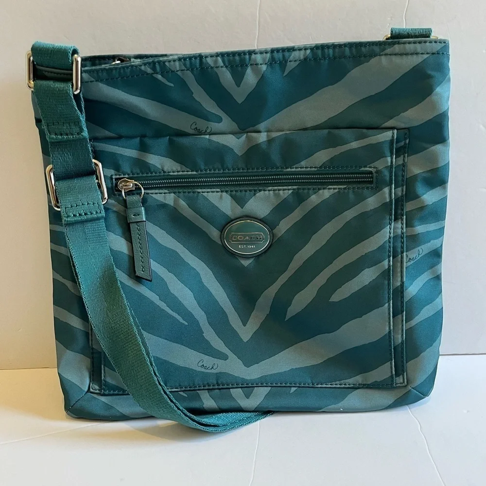 Coach Zebra Print File Bag Teal Nylon Crossbody